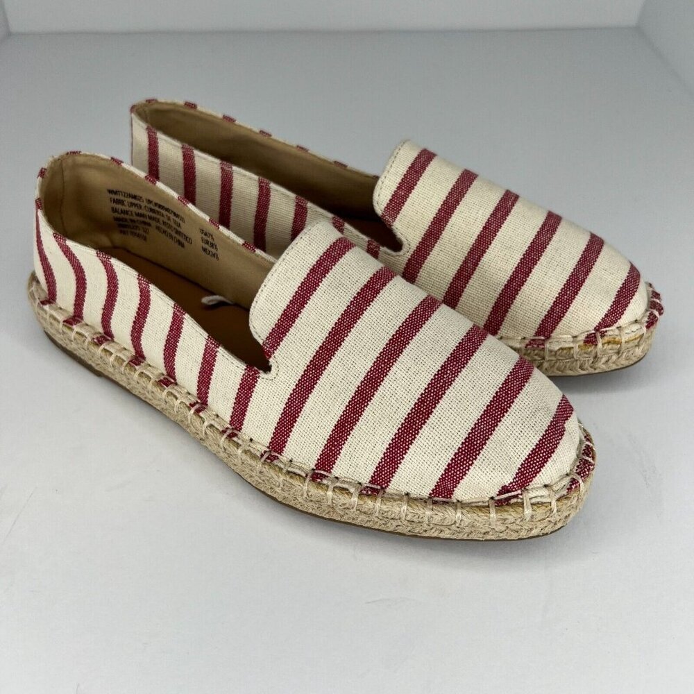 Time and Tru Womens Red Stripe Canvas Espadrille Casual Slip-On Size 7.5 Flats - Picture 2 of 10